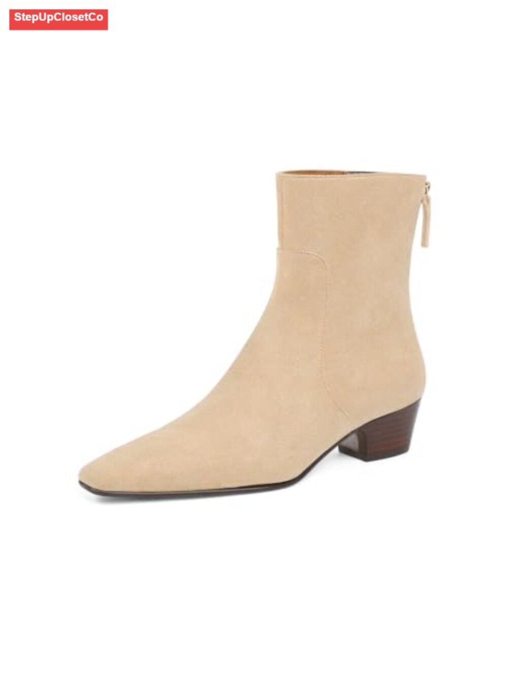 Women's Square Toe Ankle Boots Block Low Heel Back Zipper Booties Faux Suede